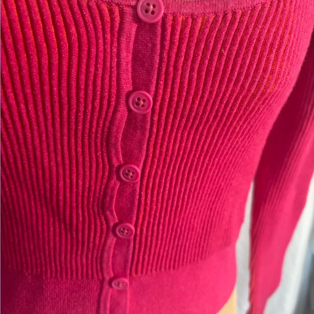 J. Crew Ribbed Crop Cardigan Pink Scoop Neck Button Front NWT Small